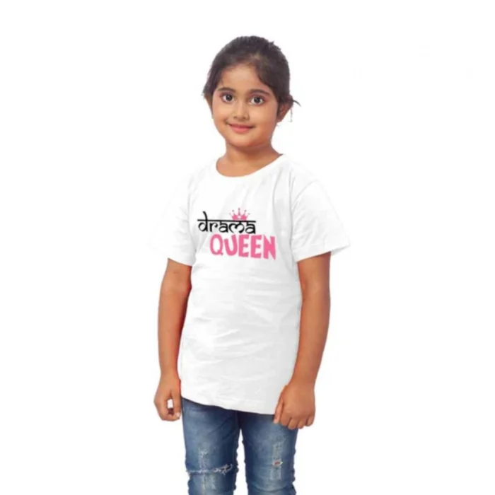 52320471967_323b006fd6_o_d-1000x1000-1.webp Girls Cotton Drama Queen Half Sleeve TShirt (White) – view 4