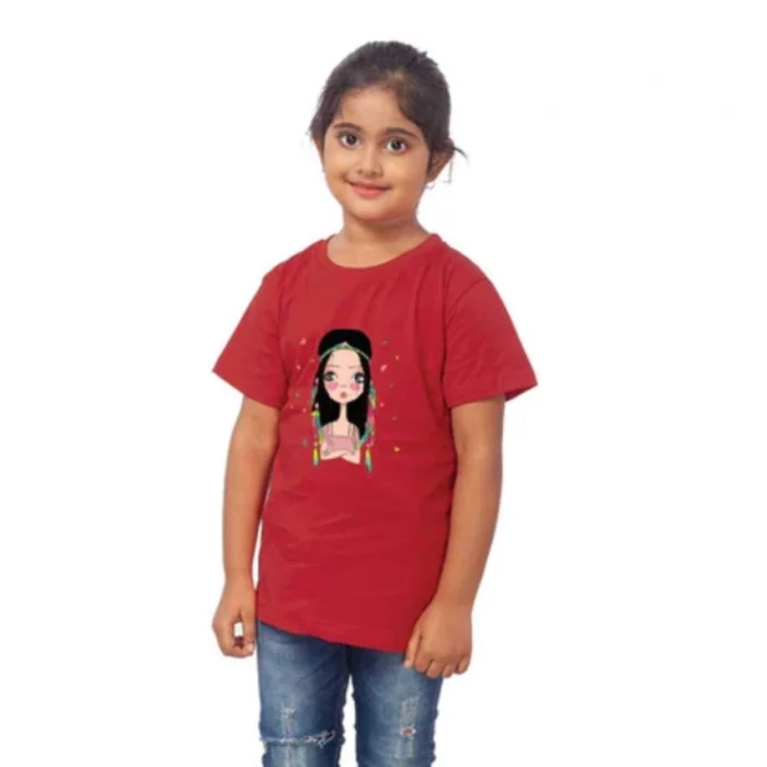 Girls Cotton Tribal Half Sleeve TShirt (Maroon) – view 4
