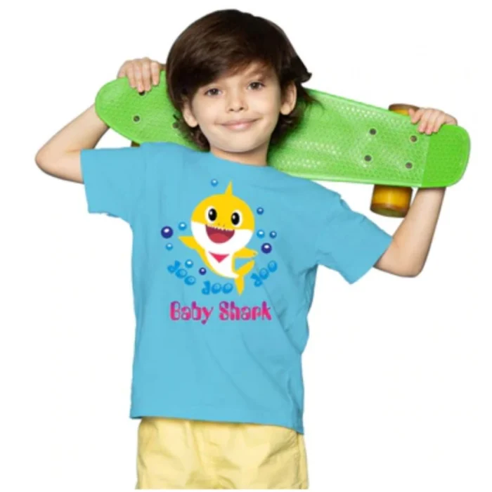 Boys Cotton Baby Shark Half Sleeve TShirt (Blue) – view 4
