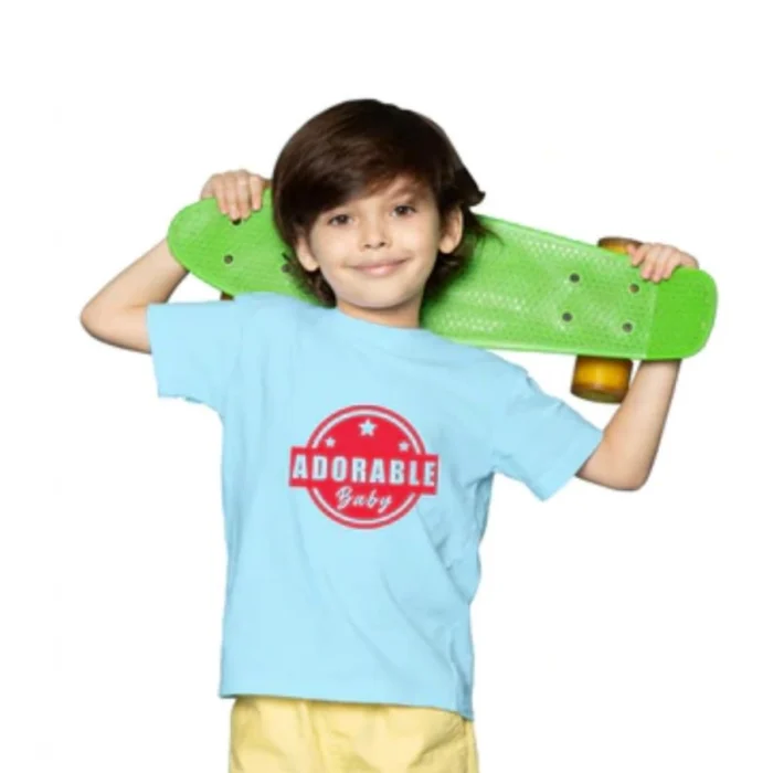 Boys Cotton Adorable Baby Half Sleeve TShirt (Sky Blue) – view 3