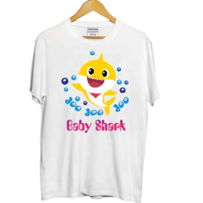 Boys Cotton Baby Shark Half Sleeve TShirt (White) – view 3