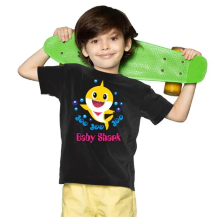 Boys Cotton Baby Shark Half Sleeve TShirt (Black) – view 4