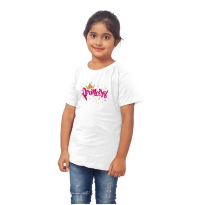 Girls Cotton Princess Half Sleeve TShirt (White) – view 4