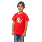 Girls Cotton Unicorn Face Half Sleeve TShirt (Red) – view 4