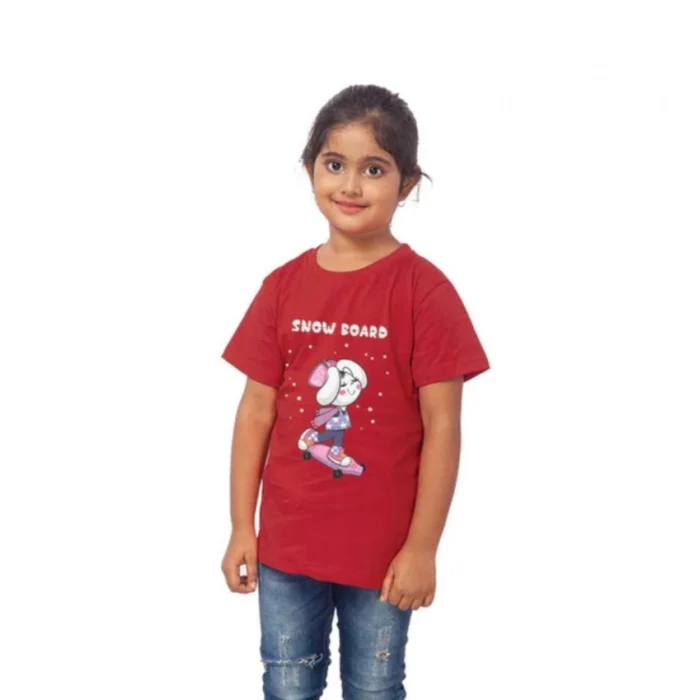 Girls Cotton Snow Board Half Sleeve TShirt (Maroon) – view 4