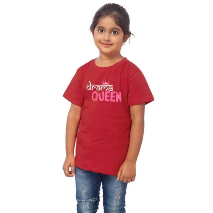 Girls Cotton Drama Queen Half Sleeve TShirt (Maroon) – view 4