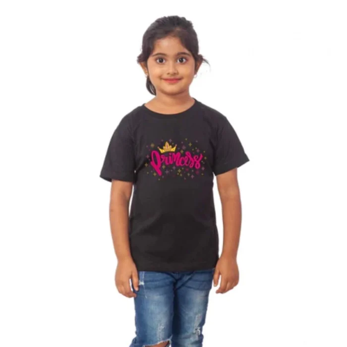 Girls Cotton Princess Half Sleeve TShirt (Black) – view 4