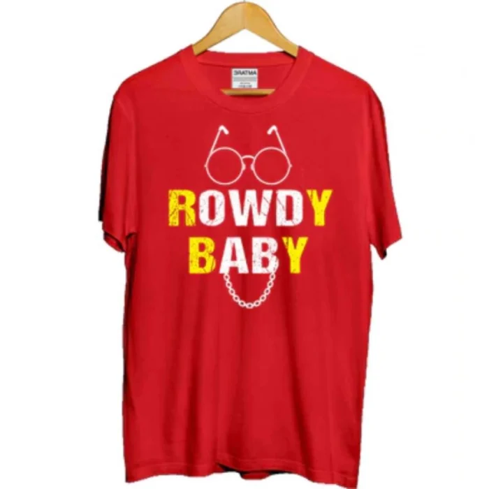 Girls Cotton Rowdy Baby Half Sleeve TShirt (Red) – view 4