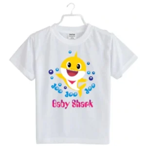 Girls Cotton Baby Shark Half Sleeve TShirt (White) – view 2