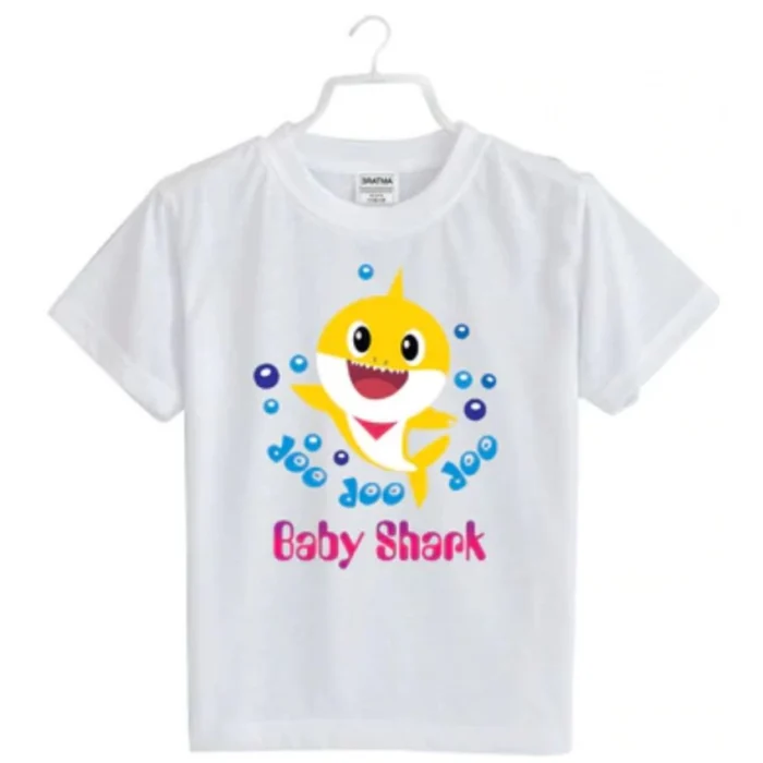 Girls Cotton Baby Shark Half Sleeve TShirt (White) – view 2
