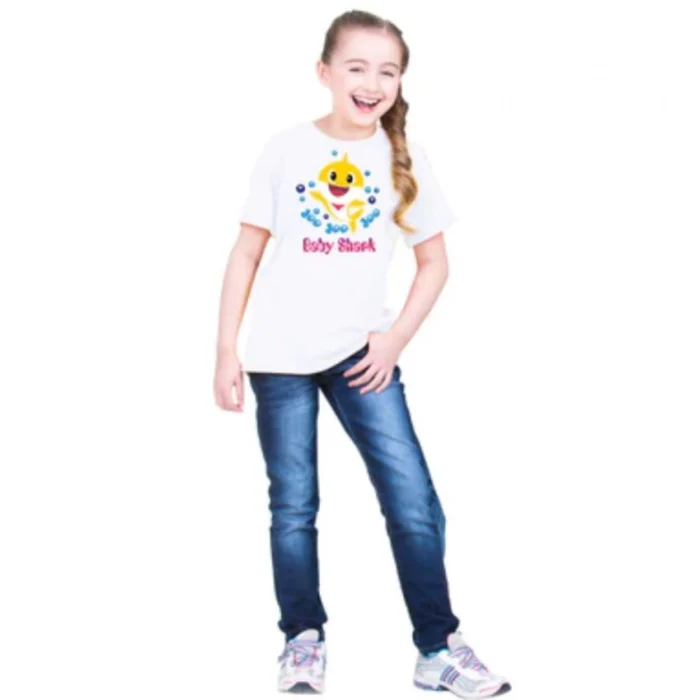 Girls Cotton Baby Shark Half Sleeve TShirt (White) – view 5