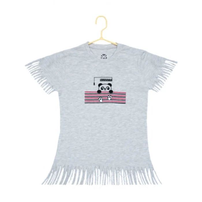 Girl’s Casual Short Sleeve Printed Cotton T Shirt (Grey)