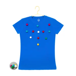 Girl’s Casual Short Sleeve Pom Pom Balls Cotton T Shirt (Royal Blue)