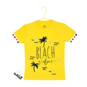 Girl’s Casual Short Sleeve Printed Cotton T Shirt (Yellow)