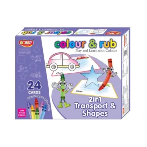 2 in 1 Transport – Shapes Colour And Rub With 24 Cards | Cardboard | Educational Toys | 3+ Years