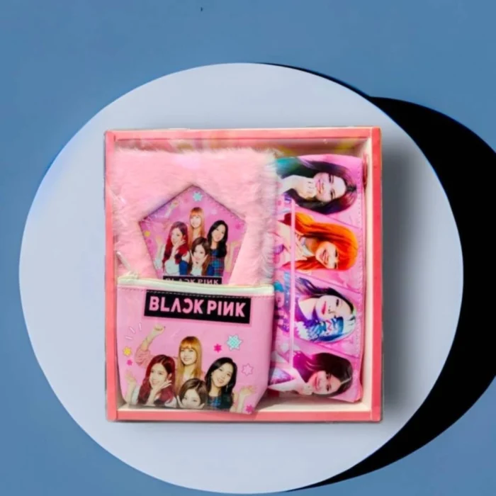 53860475609_fa5dd990fa_o_d-1000x1000-1.webp 3 in 1 Black Pink BTS Stationery Set With 2 Pouchs And 1 Packet Dairy | Soft Furr | Stationery | 5+ Years – view 4