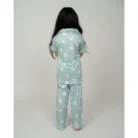 Girl’s Silk Bleand Printed Short Sleeve Night Suit Set (Light Green) – view 4