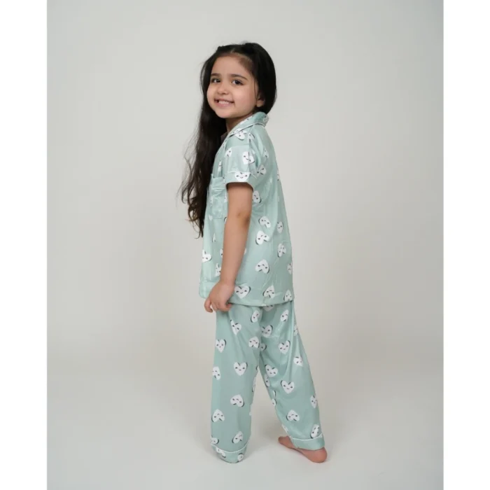 54280659236_ba38e7c758_o_d-1000x1000-1.webp Girl’s Silk Bleand Printed Short Sleeve Night Suit Set (Light Green) – view 3