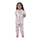 Girl’s Silk Bleand Printed Short Sleeve Night Suit Set (Light Pink)