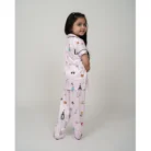 Girl’s Silk Bleand Printed Short Sleeve Night Suit Set (Light Pink) – view 3