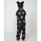 Girl’s Silk Bleand Printed Short Sleeve Night Suit Set (Black) – view 4