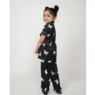 Girl’s Silk Bleand Printed Short Sleeve Night Suit Set (Black) – view 3