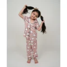 Girl’s Silk Bleand Printed Short Sleeve Night Suit Set (Brown) – view 3