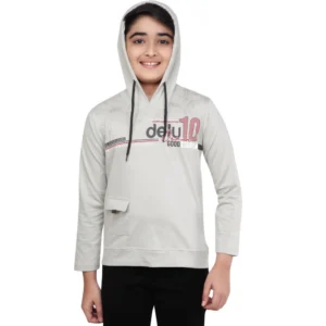 Boy’s Cotton Printeded Hooded Neck Hoodies (Grey )