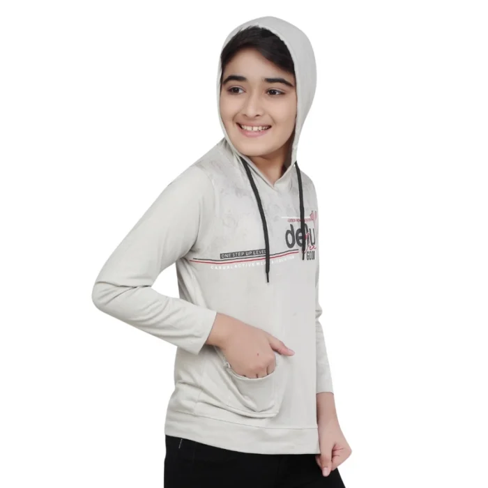 Boy’s Cotton Printeded Hooded Neck Hoodies (Grey ) – view 3