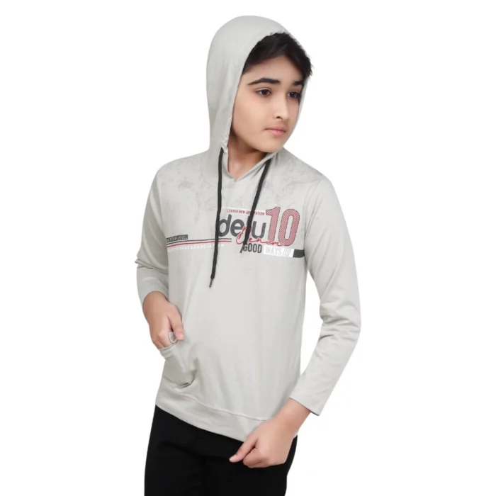 Boy’s Cotton Printeded Hooded Neck Hoodies (Grey ) – view 5