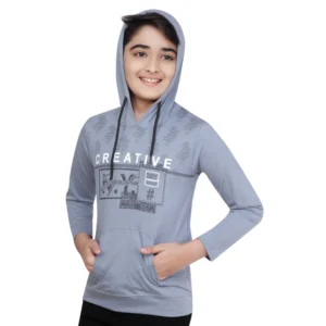 Boy’s Cotton Printeded Hooded Neck Hoodies (Steel Blue)