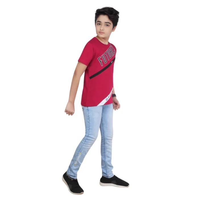 Boy’s Cotton Grapic Printed Round Neck T-Shirt (Marron) – view 3