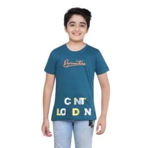 Boy’s Cotton Grapic Printed Round Neck T-Shirt (Teal Green)