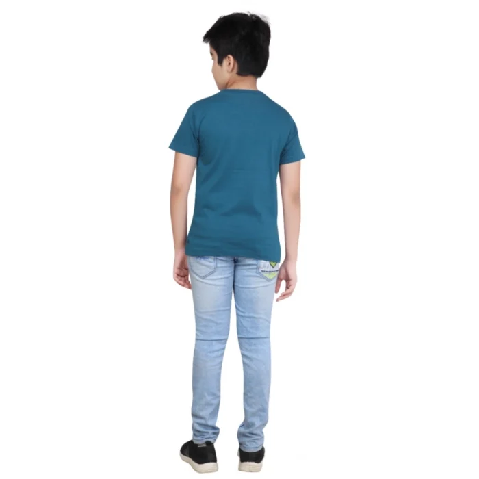 Boy’s Cotton Grapic Printed Round Neck T-Shirt (Teal Green) – view 2