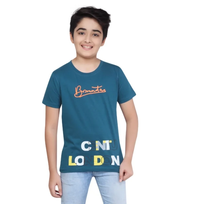 Boy’s Cotton Grapic Printed Round Neck T-Shirt (Teal Green) – view 5