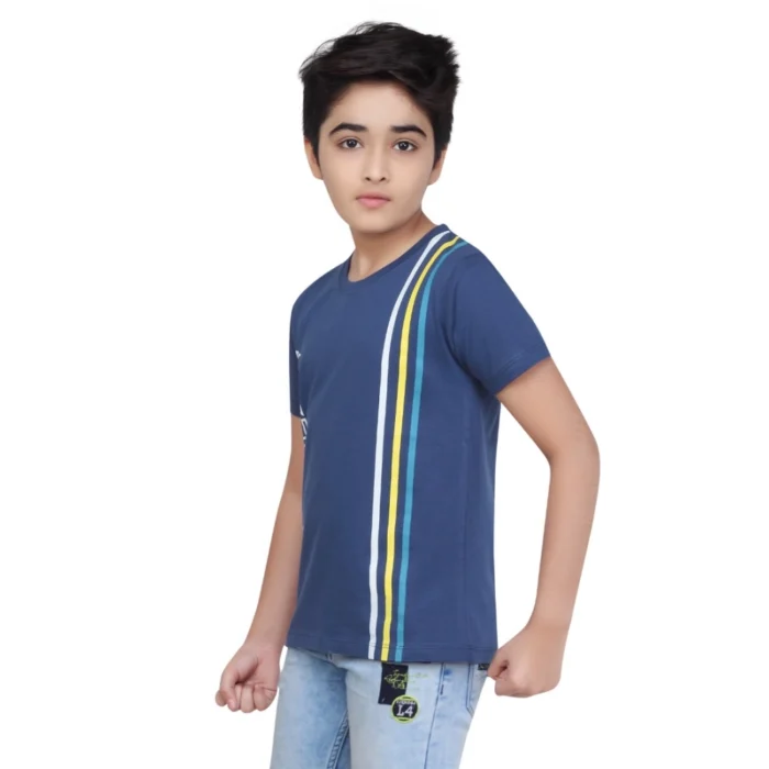 Boy’s Cotton Grapic Printed Round Neck T-Shirt (Blue) – view 3
