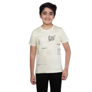Boy’s Cotton Grapic Printed Round Neck T-Shirt (Beige )