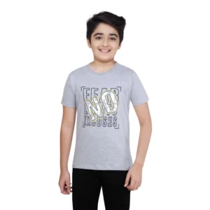 Boy’s Cotton Grapic Printed Round Neck T-Shirt (Grey Melange)