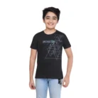 Boy’s Cotton Grapic Printed Round Neck T-Shirt (Black)