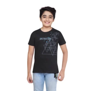 Boy’s Cotton Grapic Printed Round Neck T-Shirt (Black)