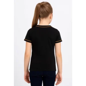 Girl’s Cotton Printeded Round Neck T-Shirt (Black) – view 2