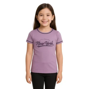 Girl’s Cotton Printeded Round Neck T-Shirt (Lavander)
