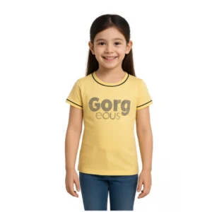 Girl’s Cotton Printeded Round Neck T-Shirt (Yellow)