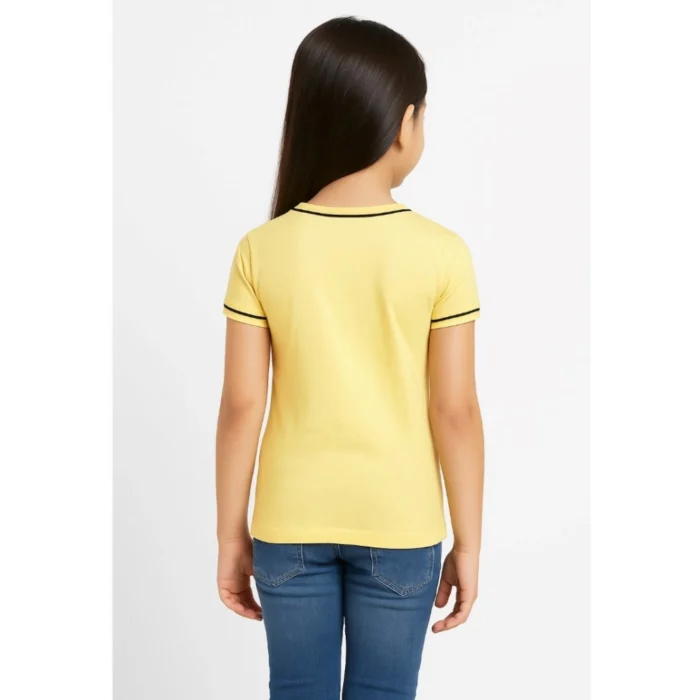 Girl’s Cotton Printeded Round Neck T-Shirt (Yellow) – view 5