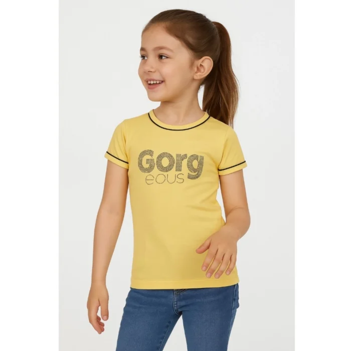 Girl’s Cotton Printeded Round Neck T-Shirt (Yellow) – view 4