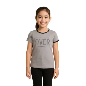 Girl’s Cotton Printeded Round Neck T-Shirt (Grey)