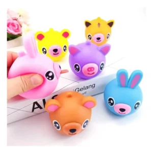 Pack Of 5 Rubber-PVC Animal Faces Squishy Squeeze Stress Balls (Multicolor) – view 2