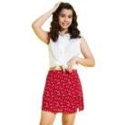 Girl’s Polyester Lurex Printed Sleeveless Skorts Set (White-Red) – view 4