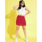 Girl’s Polyester Lurex Printed Sleeveless Skorts Set (White-Red) – view 5