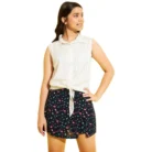 Girl’s Polyester Lurex Printed Sleeveless Top Set (White-Navy) – view 5